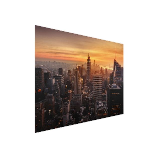 Glasbilleder arkitektur og skyline Manhattan Skyline Evening
