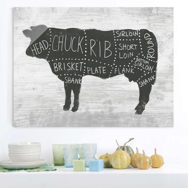 Glasbilleder sort og hvid Butcher Board - Beef