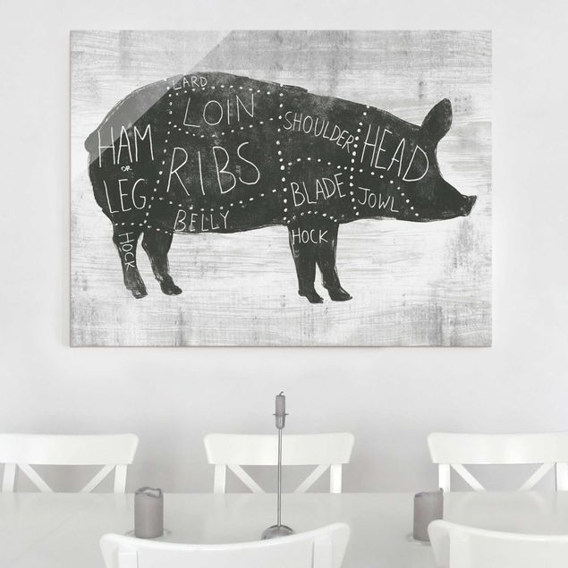 Glasbilleder sort og hvid Butcher Board - Pig