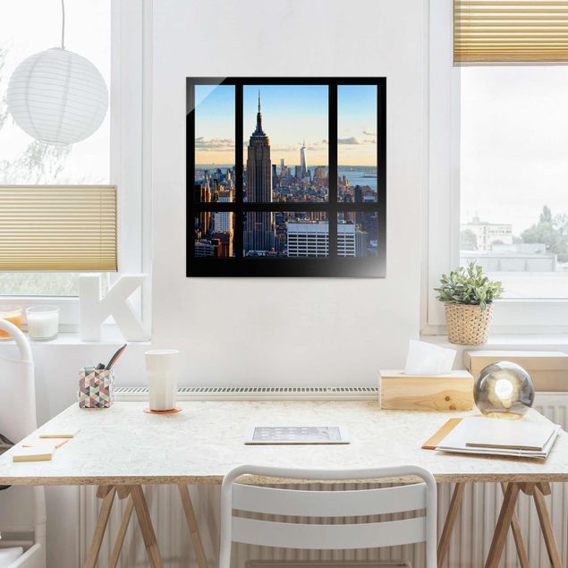 køkken dekorationer New York Window View Of The Empire State Building