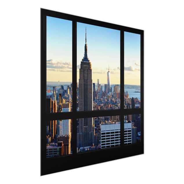 Glasbilleder arkitektur og skyline New York Window View Of The Empire State Building
