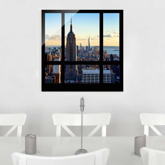 Glasbilleder New York New York Window View Of The Empire State Building