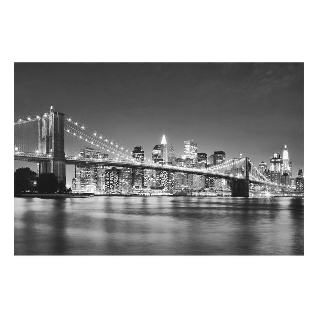 Glasbilleder sort og hvid Nighttime Manhattan Bridge II