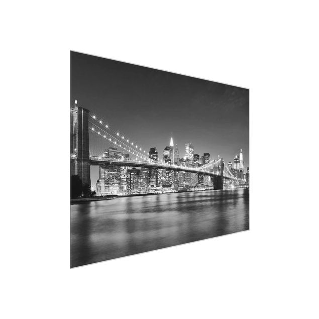 Glasbilleder arkitektur og skyline Nighttime Manhattan Bridge II