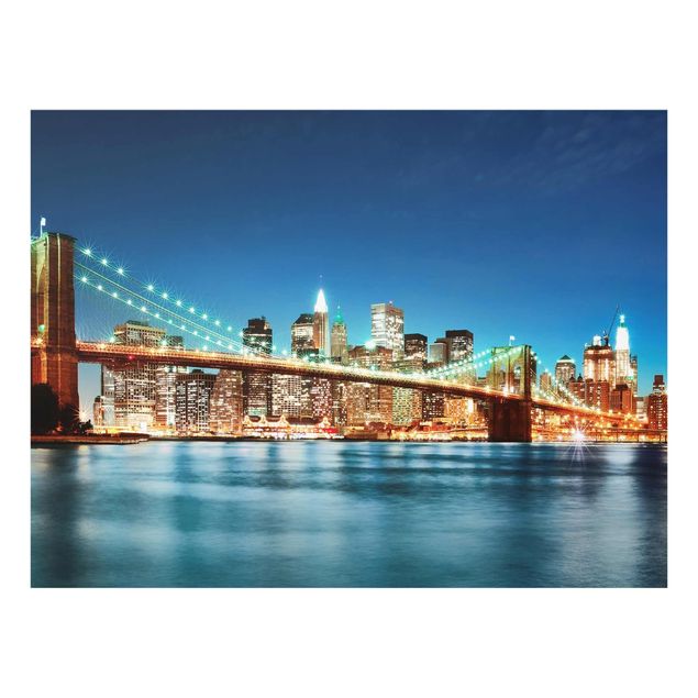 Glasbilleder arkitektur og skyline Nighttime Manhattan Bridge