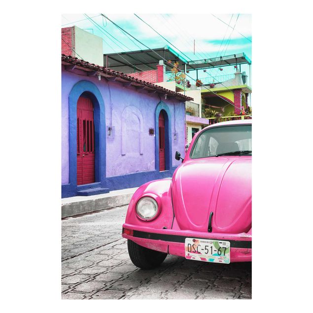 Glasbilleder arkitektur og skyline Pink VW Beetle