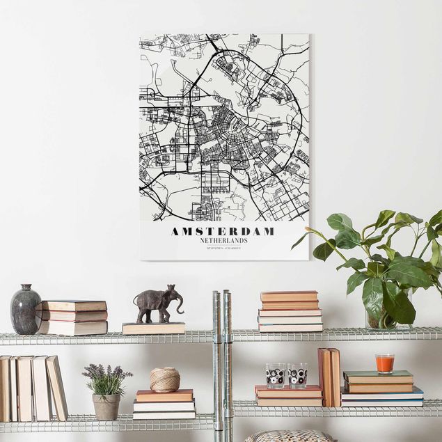 Glasbilleder verdenskort Amsterdam City Map - Classic