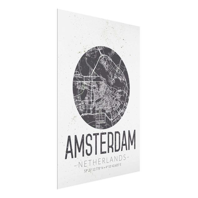 Glasbilleder ordsprog Amsterdam City Map - Retro