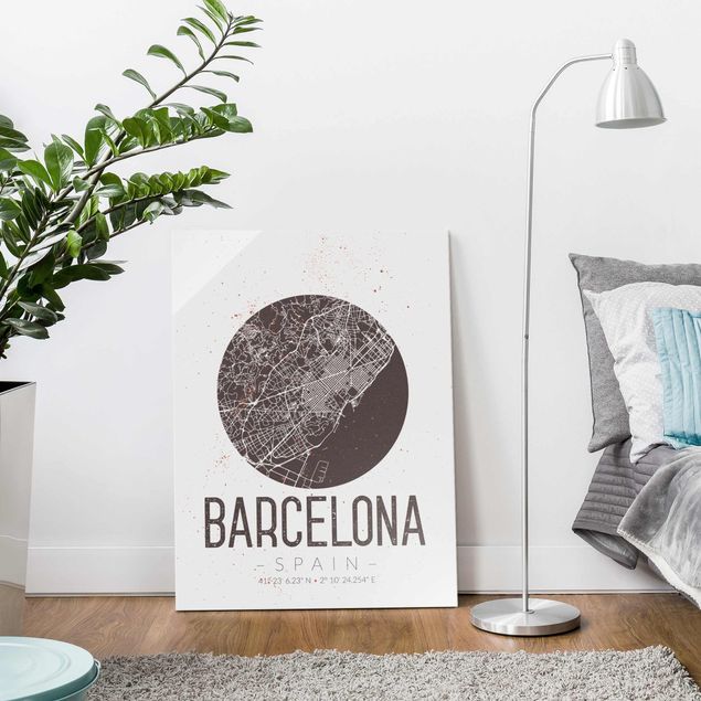 Glasbilleder verdenskort Barcelona City Map - Retro