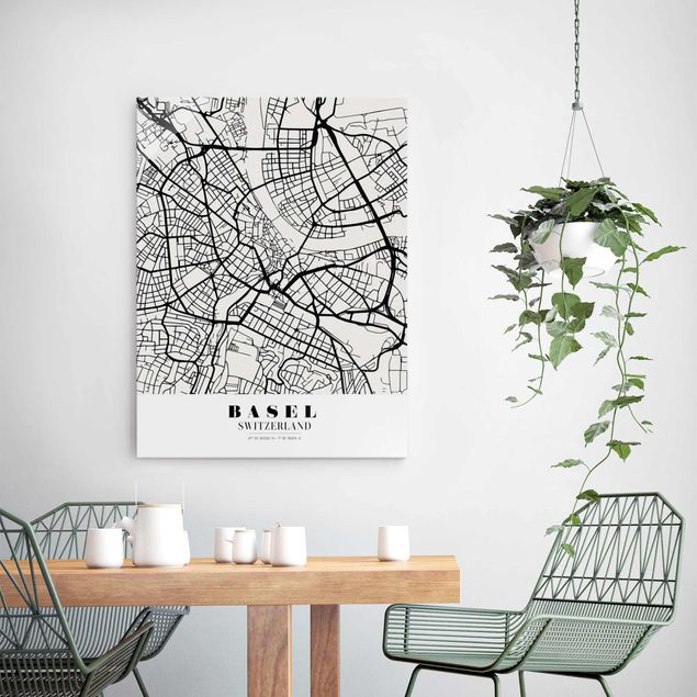 Glasbilleder sort og hvid Basel City Map - Classic