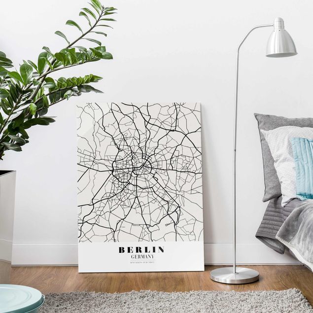 Glasbilleder sort og hvid Berlin City Map - Classic