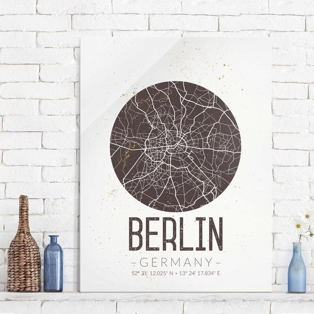 Glasbilleder Berlin City Map Berlin - Retro