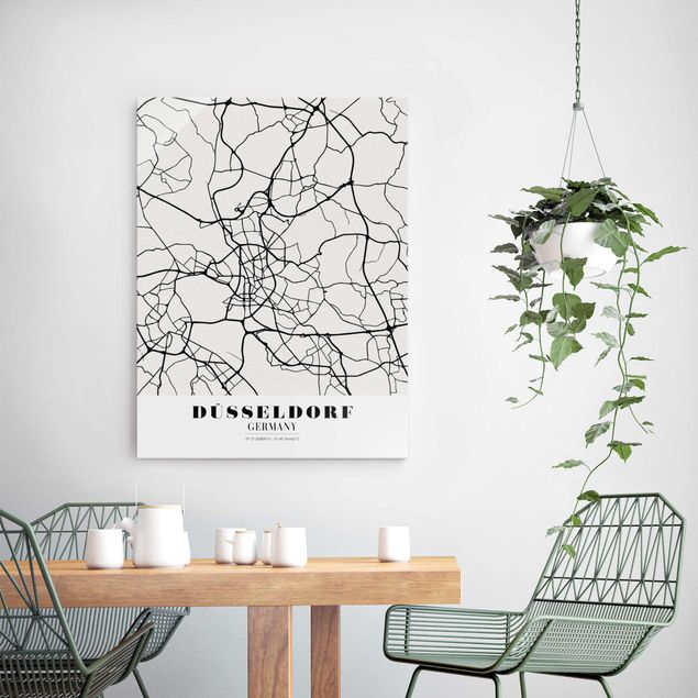 Glasbilleder sort og hvid Dusseldorf City Map - Classic