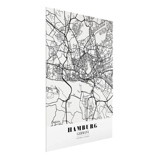 Glasbilleder verdenskort Hamburg City Map - Classic