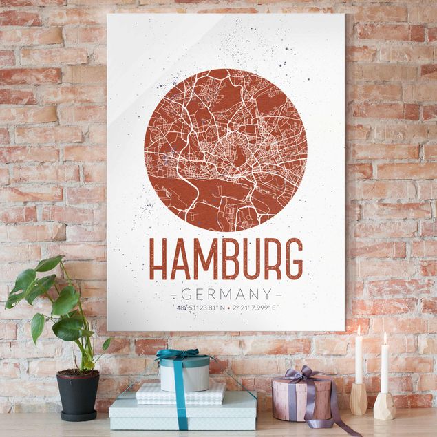 Glasbilleder Hamburg Hamburg City Map - Retro