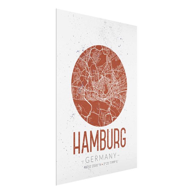Glasbilleder verdenskort Hamburg City Map - Retro