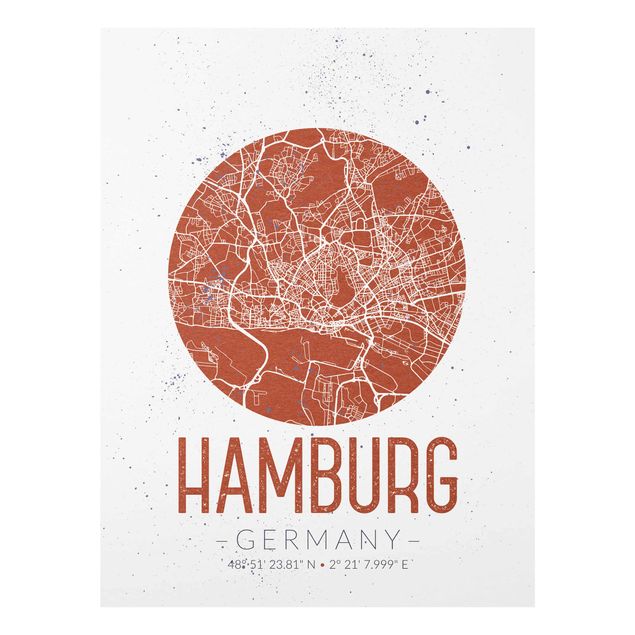 Glasbilleder ordsprog Hamburg City Map - Retro