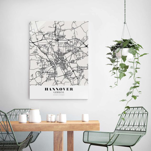 Glasbilleder verdenskort Hannover City Map - Classic