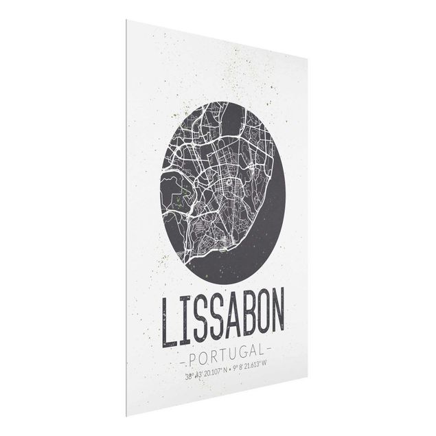 Glasbilleder ordsprog Lisbon City Map - Retro