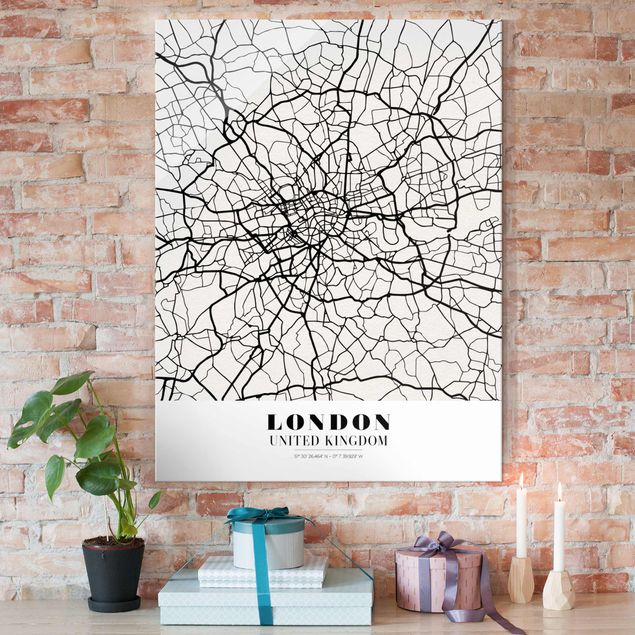 Glasbilleder London London City Map - Classic