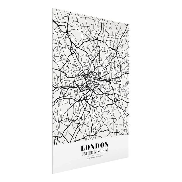 Glasbilleder sort og hvid London City Map - Classic