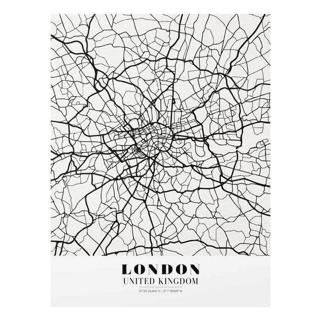 Glasbilleder verdenskort London City Map - Classic
