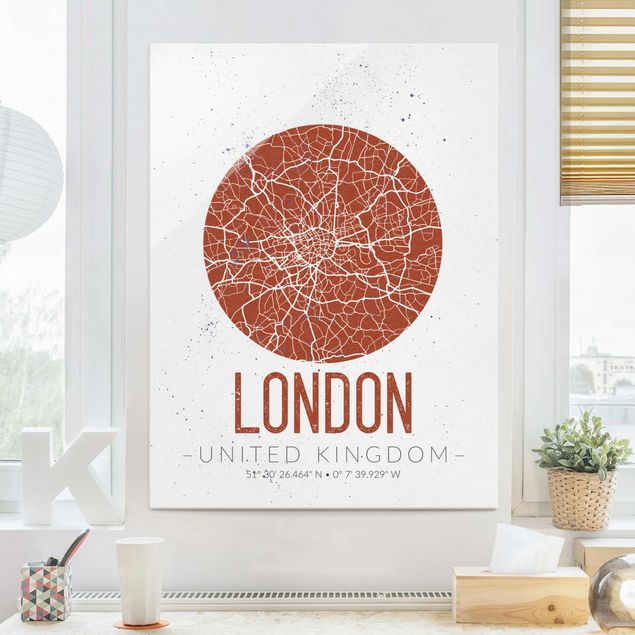 Glasbilleder London City Map London - Retro