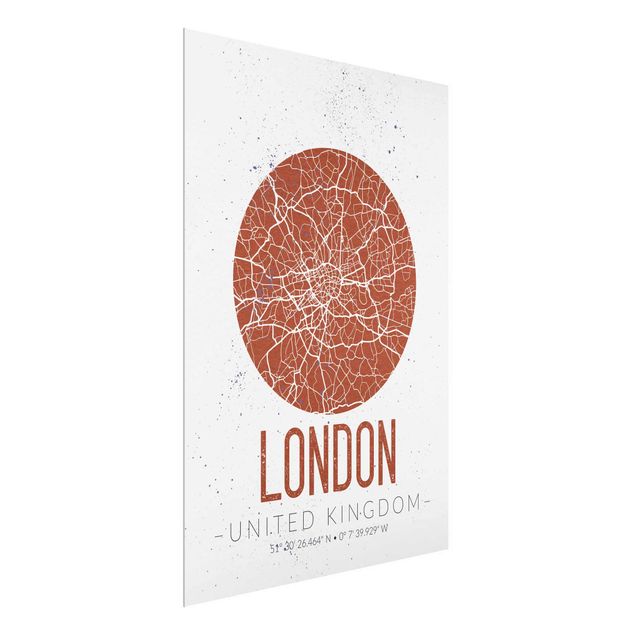 Glasbilleder sort og hvid City Map London - Retro