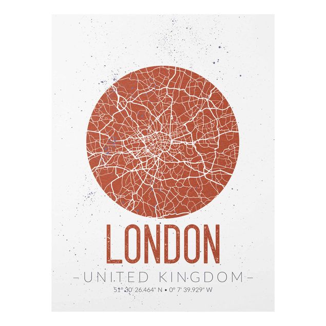 Glasbilleder verdenskort City Map London - Retro