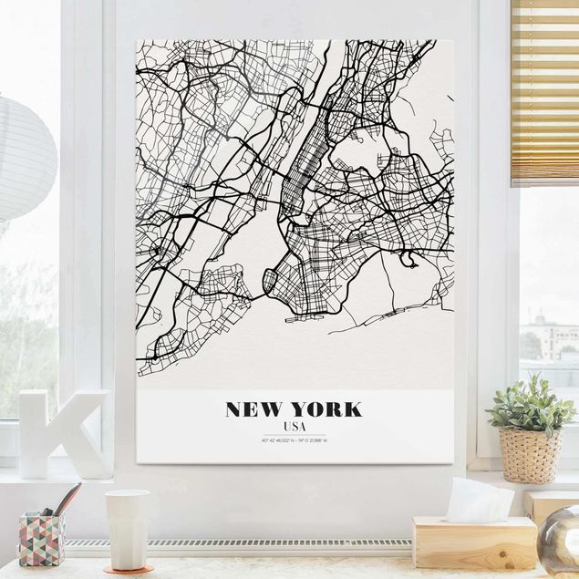 Glasbilleder New York New York City Map - Classic