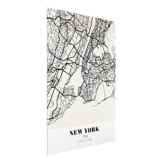 Glasbilleder sort og hvid New York City Map - Classic