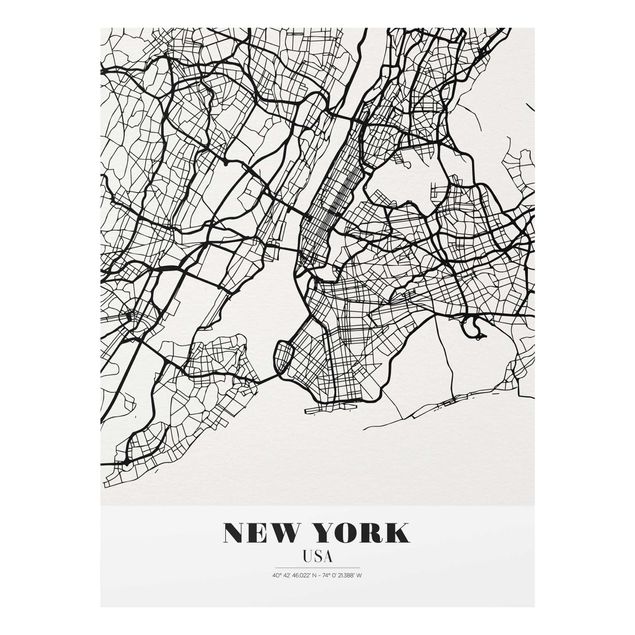 Glasbilleder verdenskort New York City Map - Classic