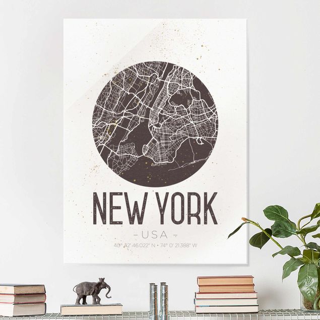 Glasbilleder New York New York City Map - Retro
