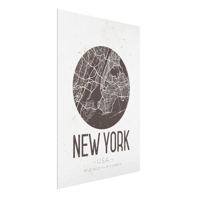 Glasbilleder sort og hvid New York City Map - Retro