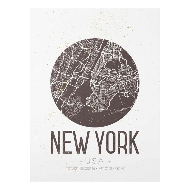 Glasbilleder verdenskort New York City Map - Retro