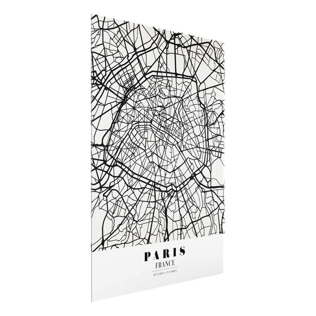 Glasbilleder sort og hvid Paris City Map - Classic