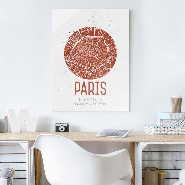 Glasbilleder Paris City Map Paris - Retro