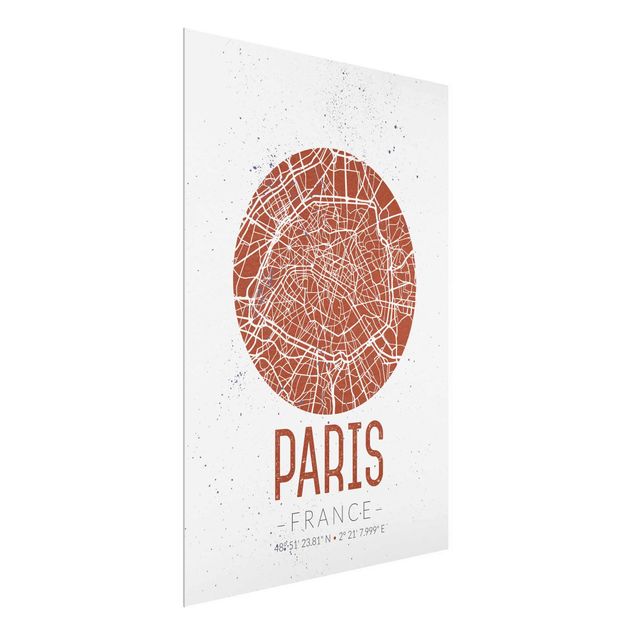 Glasbilleder sort og hvid City Map Paris - Retro