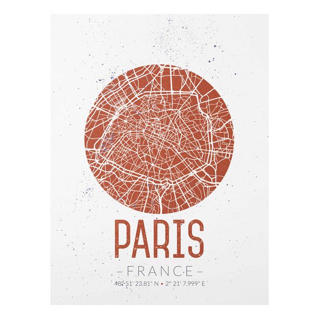 Glasbilleder verdenskort City Map Paris - Retro