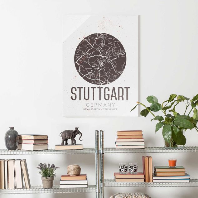 Glasbilleder verdenskort Stuttgart City Map - Retro