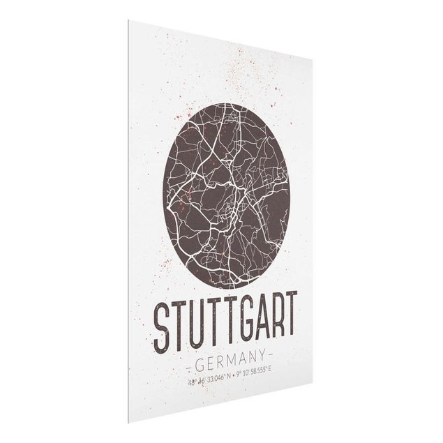Glasbilleder ordsprog Stuttgart City Map - Retro