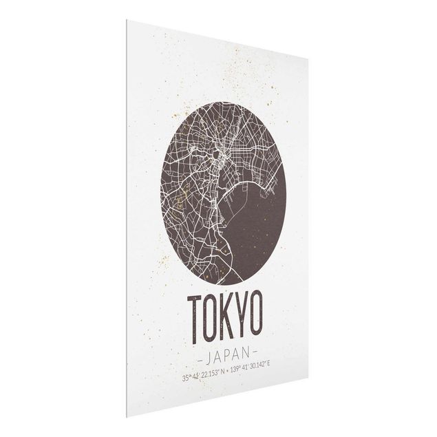 Glasbilleder verdenskort Tokyo City Map - Retro