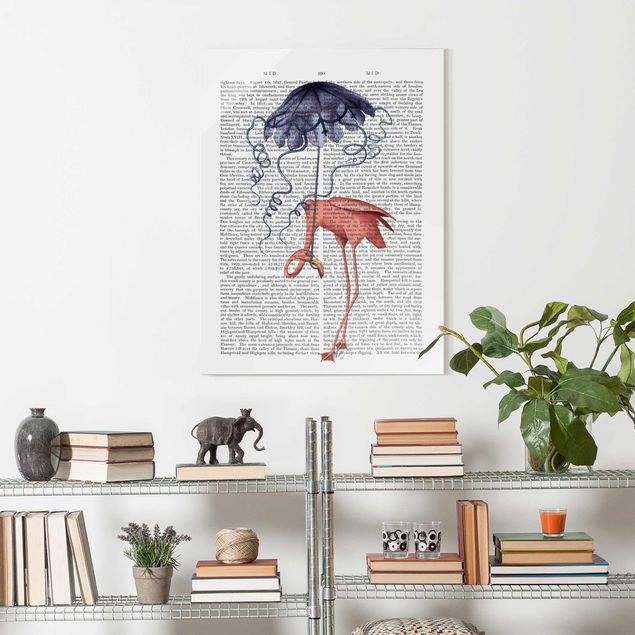 Glasbilleder ordsprog Animal Reading - Flamingo With Umbrella