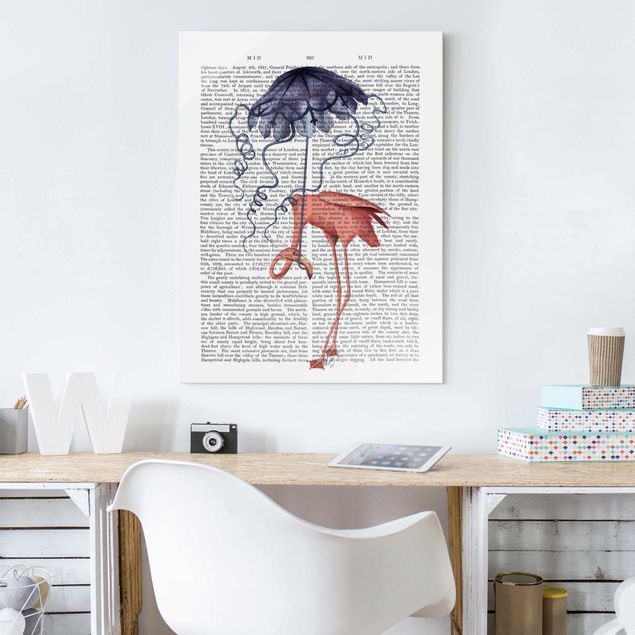 Glasbilleder dyr Animal Reading - Flamingo With Umbrella