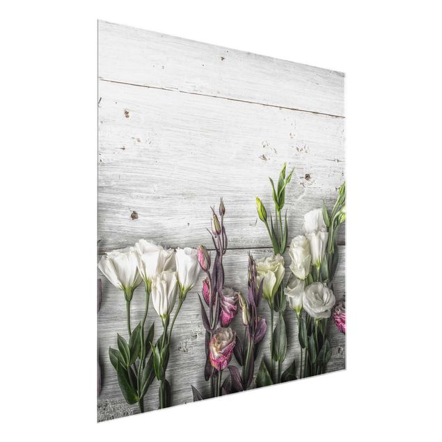 Billeder blomster Tulip Rose Shabby Wood Look