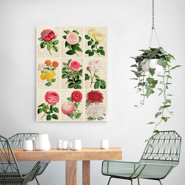 Glasbilleder blomster Vintage Floral Collage