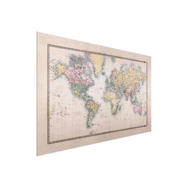Glasbilleder verdenskort Vintage World Map Around 1850