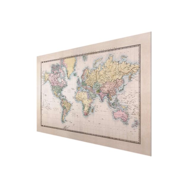 Glas magnettavla Vintage World Map Around 1850