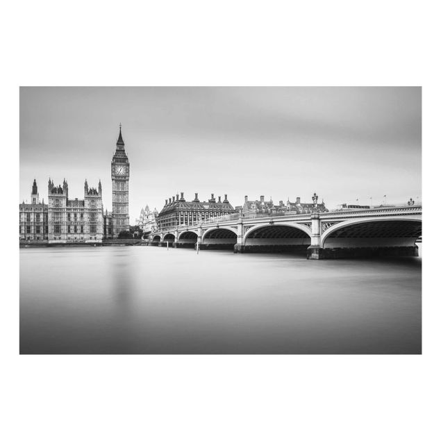 Glasbilleder sort og hvid Westminster Bridge And Big Ben