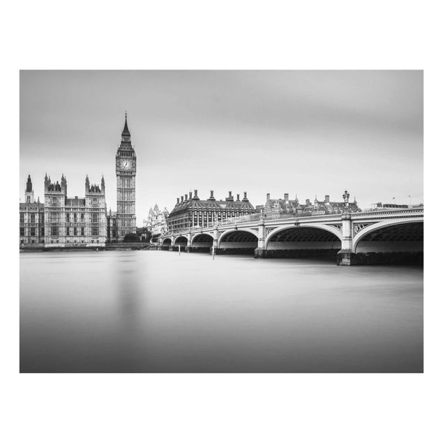 Glasbilleder sort og hvid Westminster Bridge And Big Ben